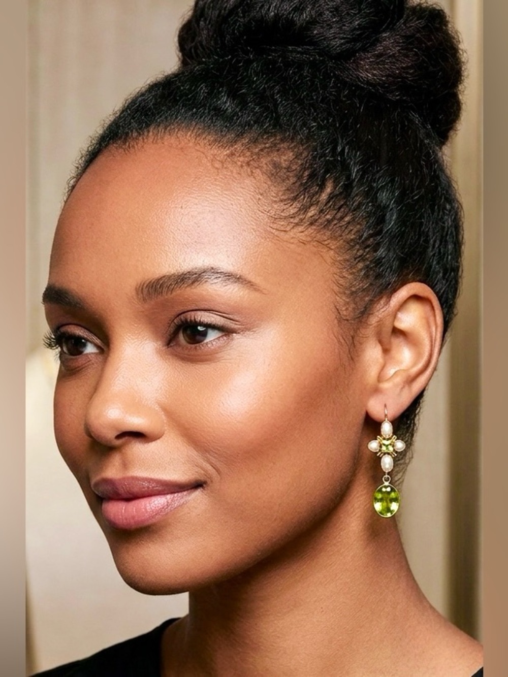 Vintage Style Peridot Drop Earrings | Pearl Cross Dangle | Elegant Statement